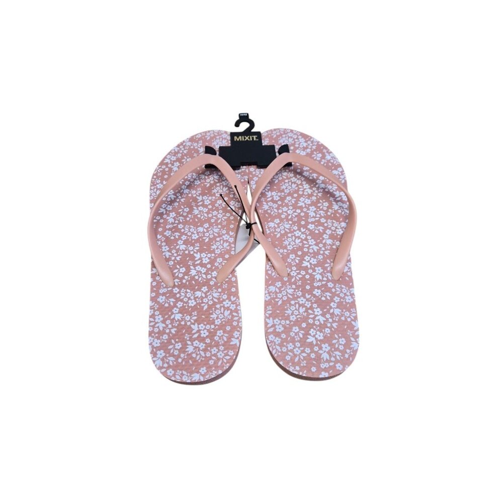 MIXIT Womens  11/12 Flip Flops Sandals Floral Print  Summer Beach Pool Comfort